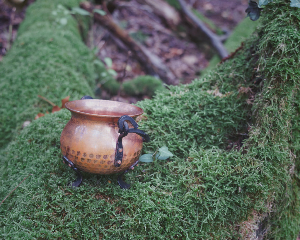 Diminutive yet Iconic French Copper Cauldron — Wrought-Iron Handle, Hammered Copper,  Archetypal Curved Form