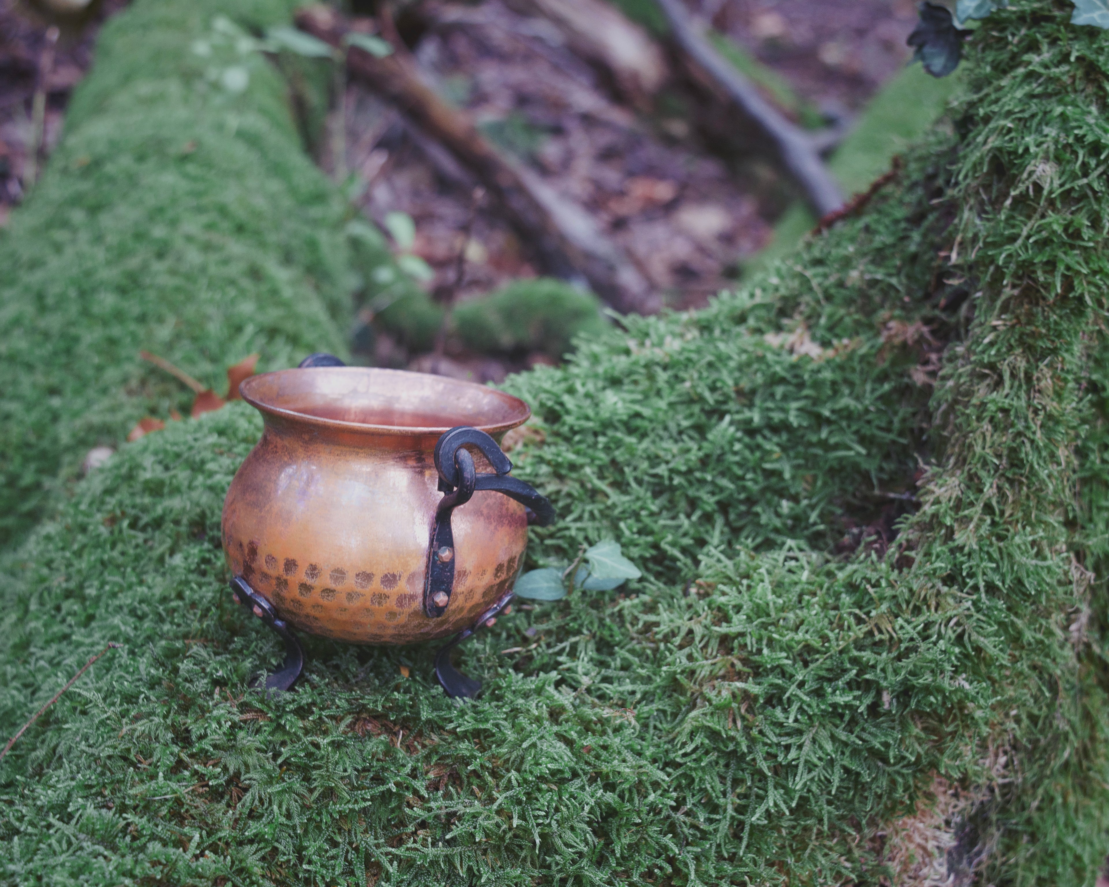 Diminutive yet Iconic French Copper Cauldron — Wrought-Iron Handle, Hammered Copper,  Archetypal Curved Form