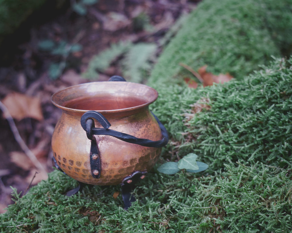 Diminutive yet Iconic French Copper Cauldron — Wrought-Iron Handle, Hammered Copper,  Archetypal Curved Form