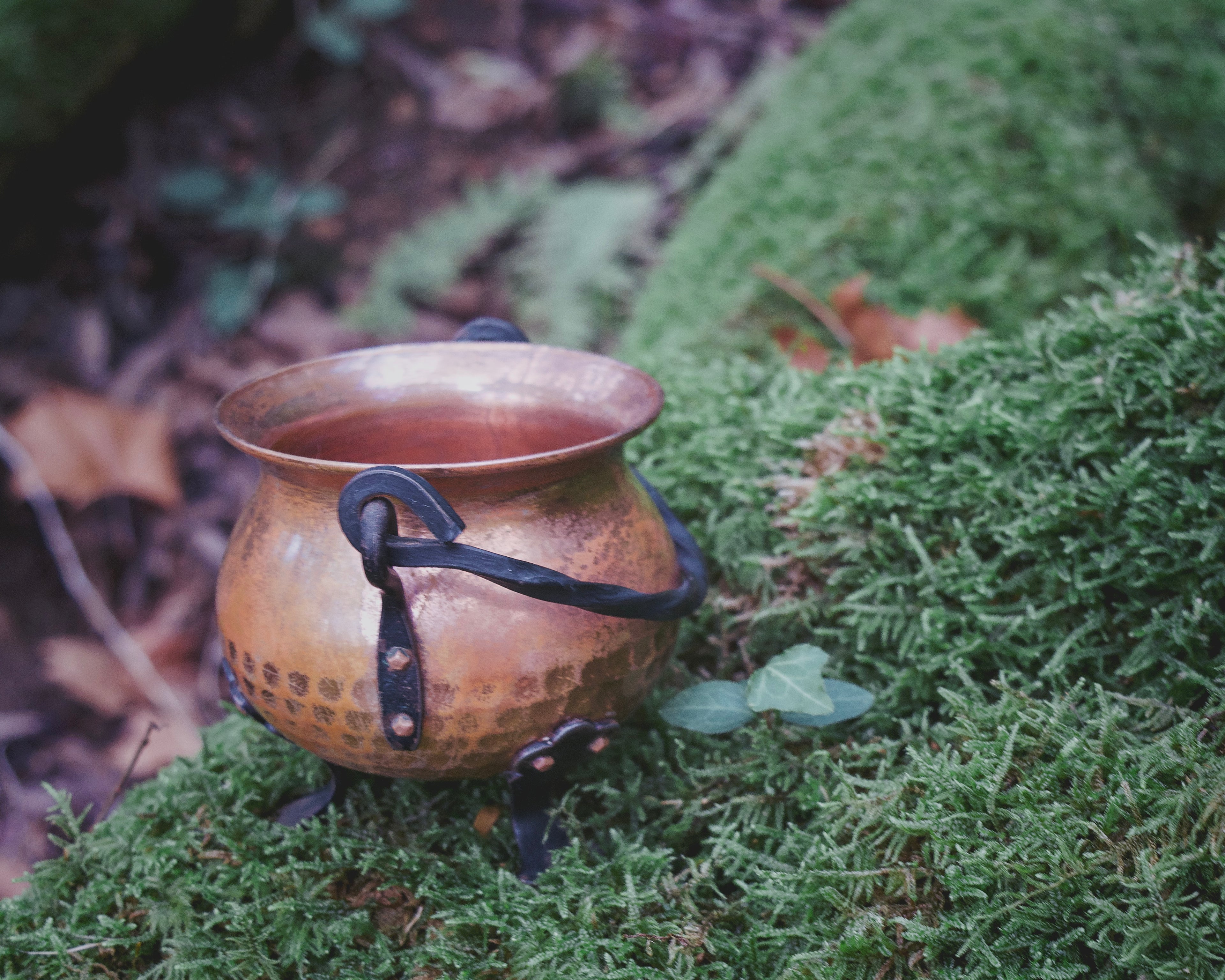 Miniature French Copper Cauldron — Wrought-Iron Handle, Portable Ritual Vessel, Timeless Curved Form