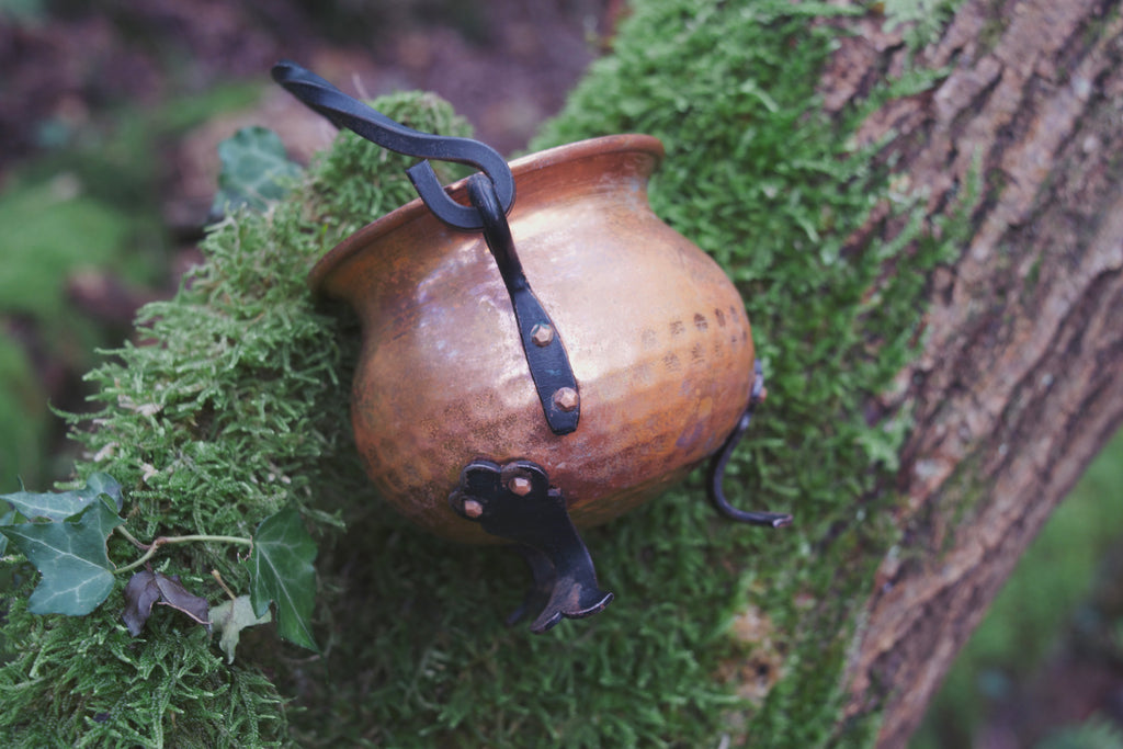 Diminutive yet Iconic French Copper Cauldron — Wrought-Iron Handle, Hammered Copper,  Archetypal Curved Form