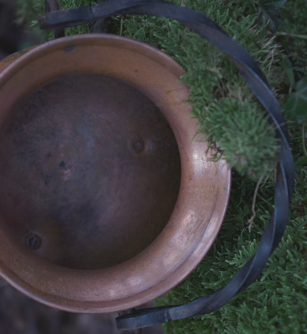 Small French Copper Cauldron on Three Legs — Wrought-Iron Handle, Brass Feet, Classical Form
