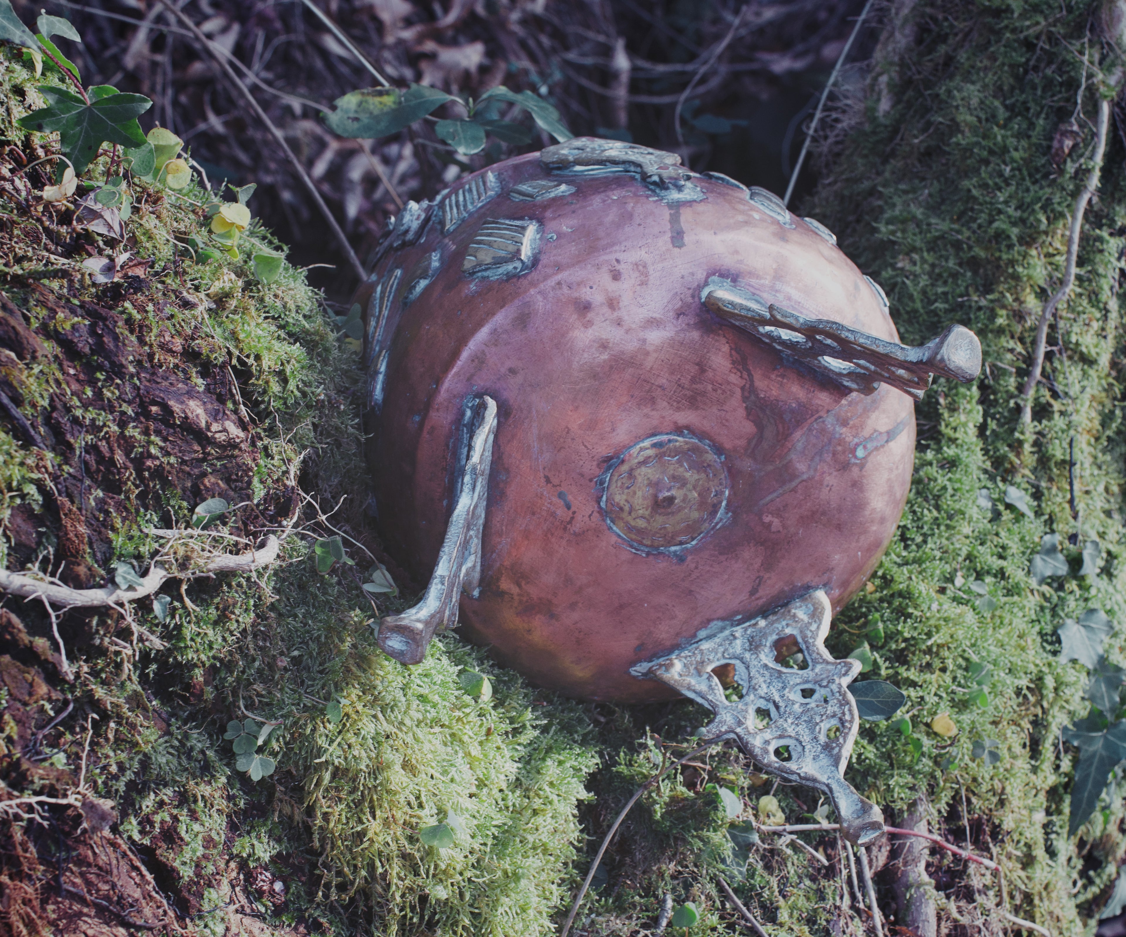 Monumental Tuareg Copper Cauldron — Applied Brass Ornamentation & Pierced Tripod Feet