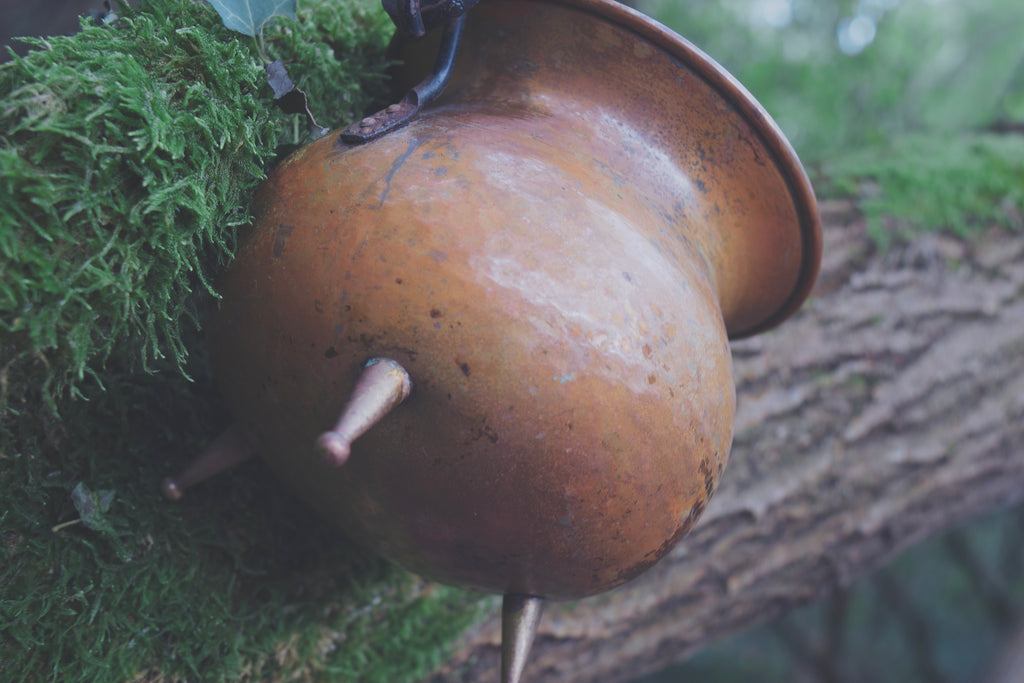 Small French Copper Cauldron on Three Legs — Wrought-Iron Handle, Brass Feet, Classical Form
