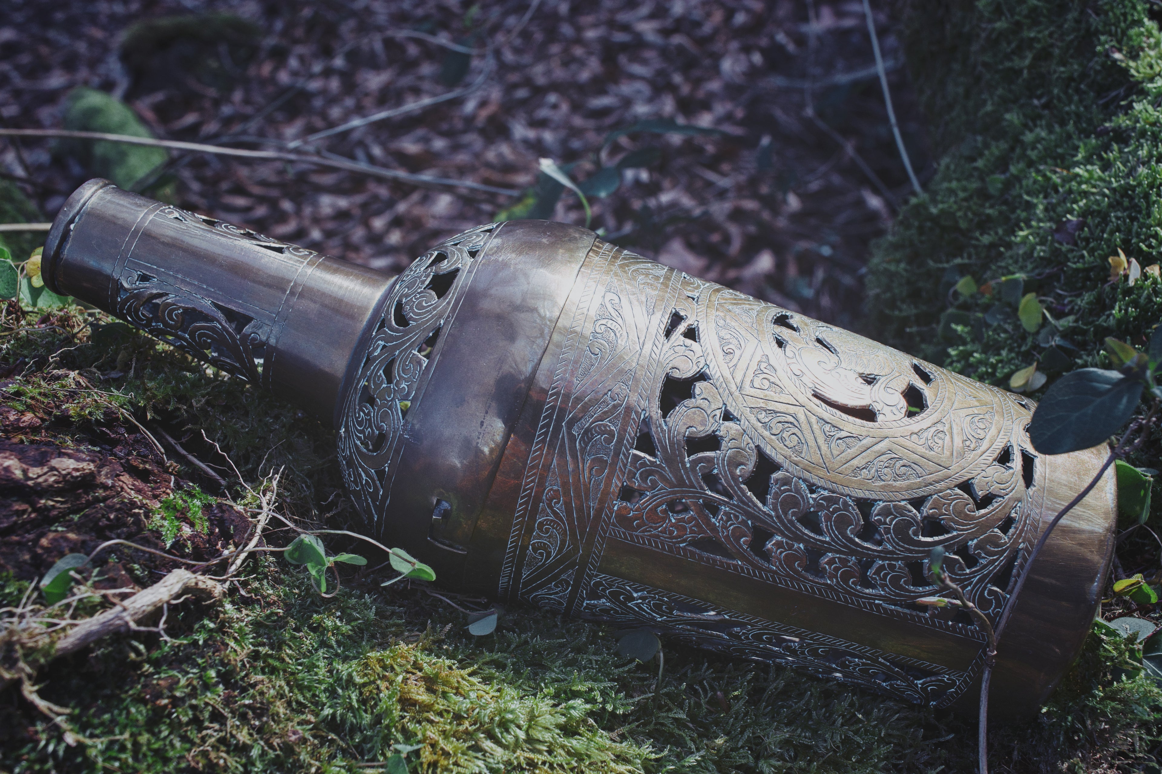 Moroccan Carved Bronze Bottle Reliquary – Twist-Open Ritual Vessel