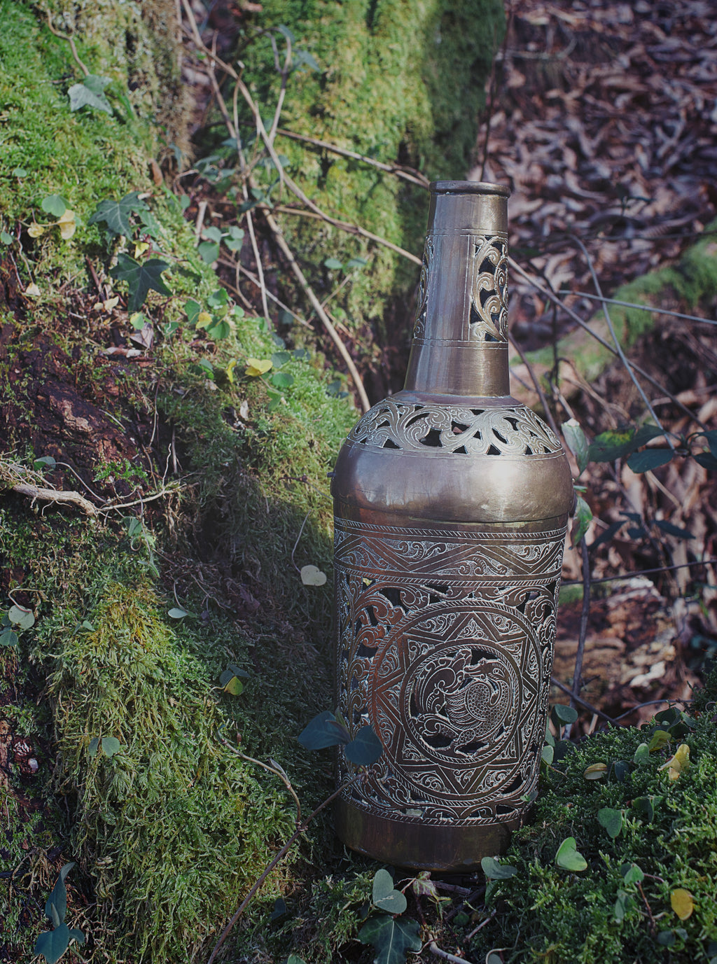 Moroccan Carved Bronze Bottle Reliquary – Twist-Open Ritual Vessel