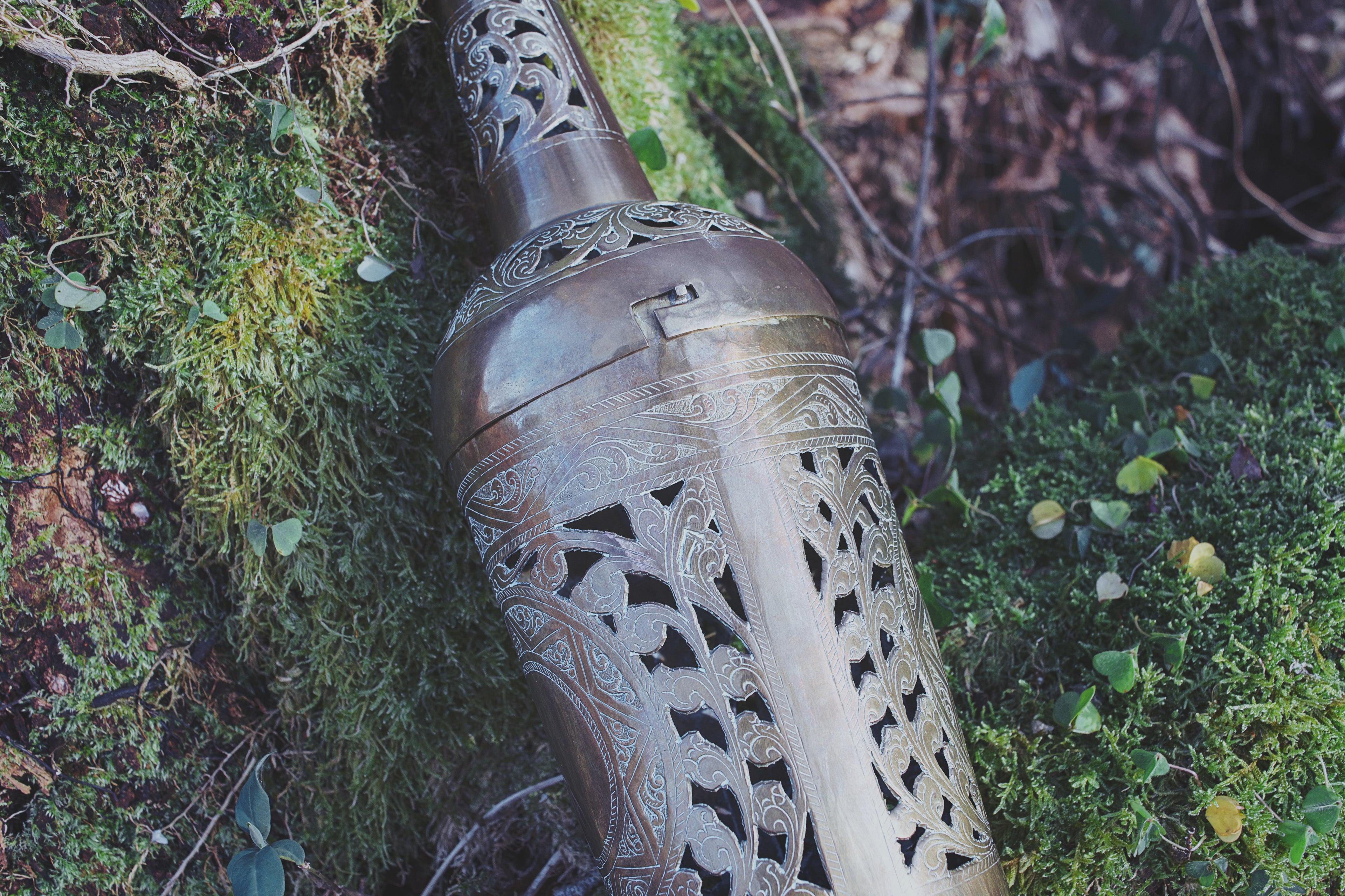 Moroccan Carved Bronze Bottle Reliquary – Twist-Open Ritual Vessel
