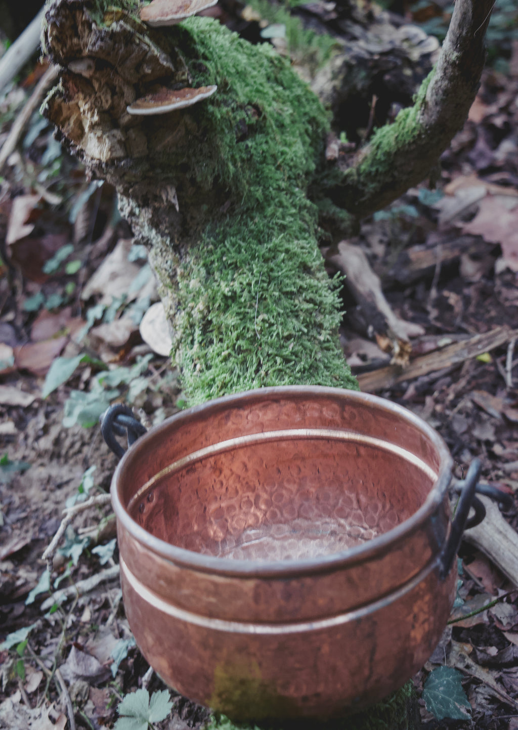 Antique-Style French Copper Hanging Cauldron — Mid-Sized, Hammered, Traditional Occult Vessel
