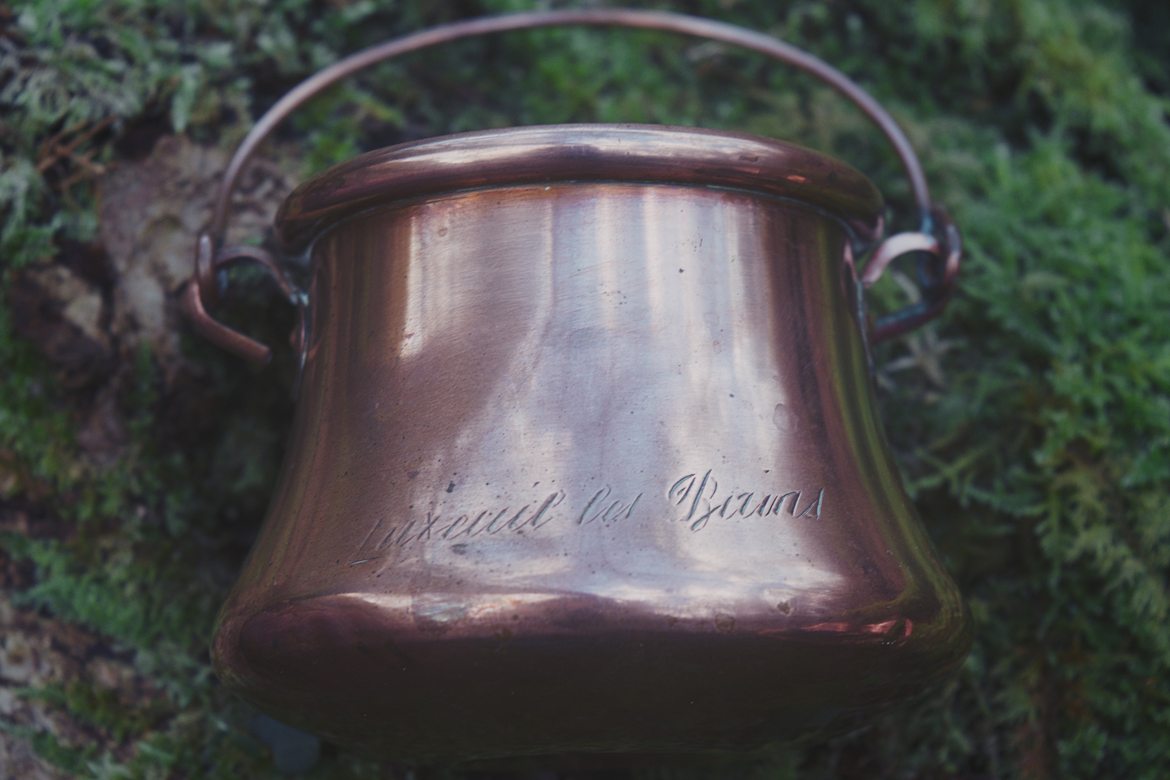 Petite French Copper Cauldron — Vintage Luxe Patina, Curved Base & Classic Tapered Form