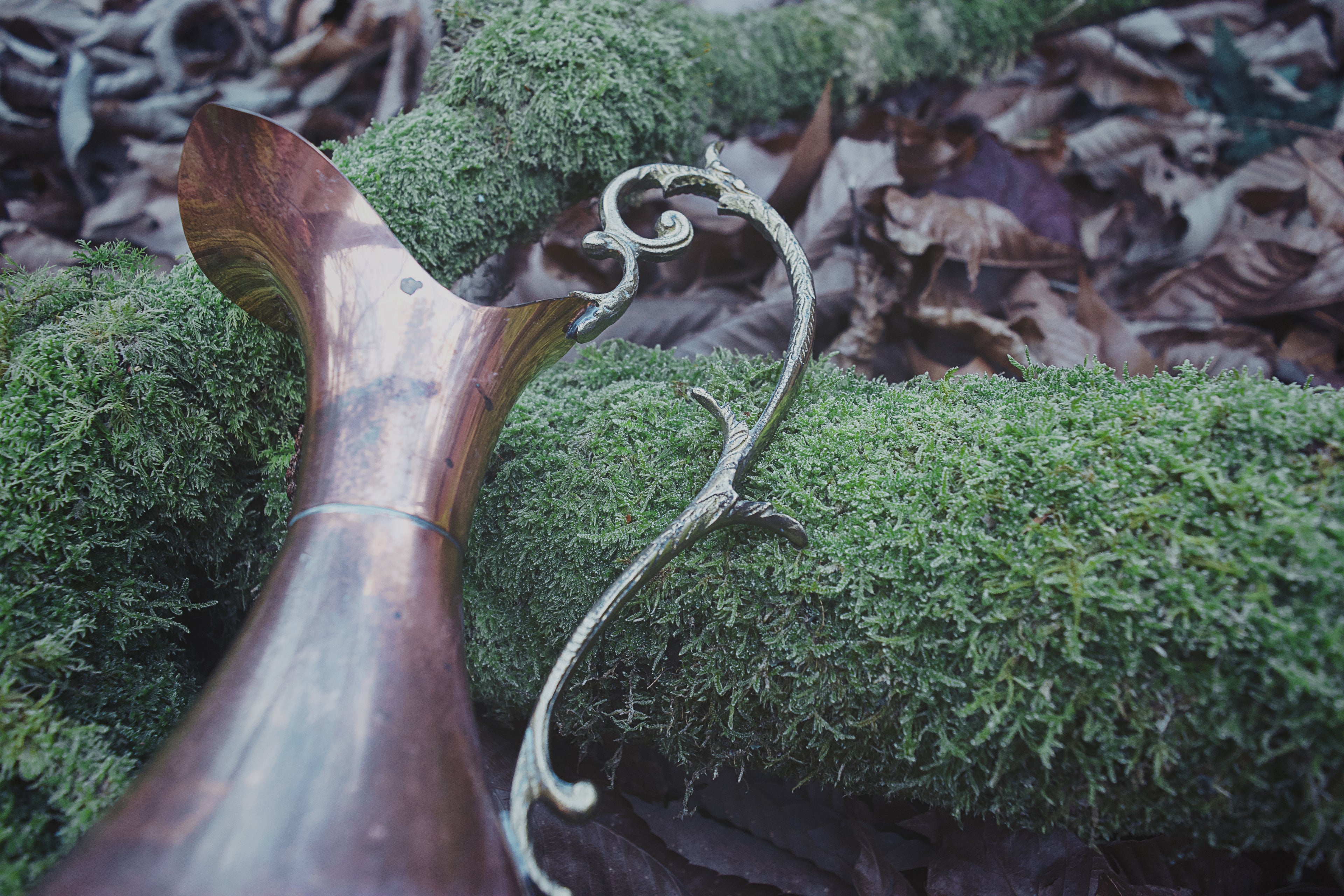 Antique Copper Ewer with Bronze Embellished Handle – Footed Ceremonial Offering Vessel