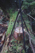 Compact Copper Hanging Cauldron with Brass Knob Lid & Black Iron Tripod — Villedieu Lineage
