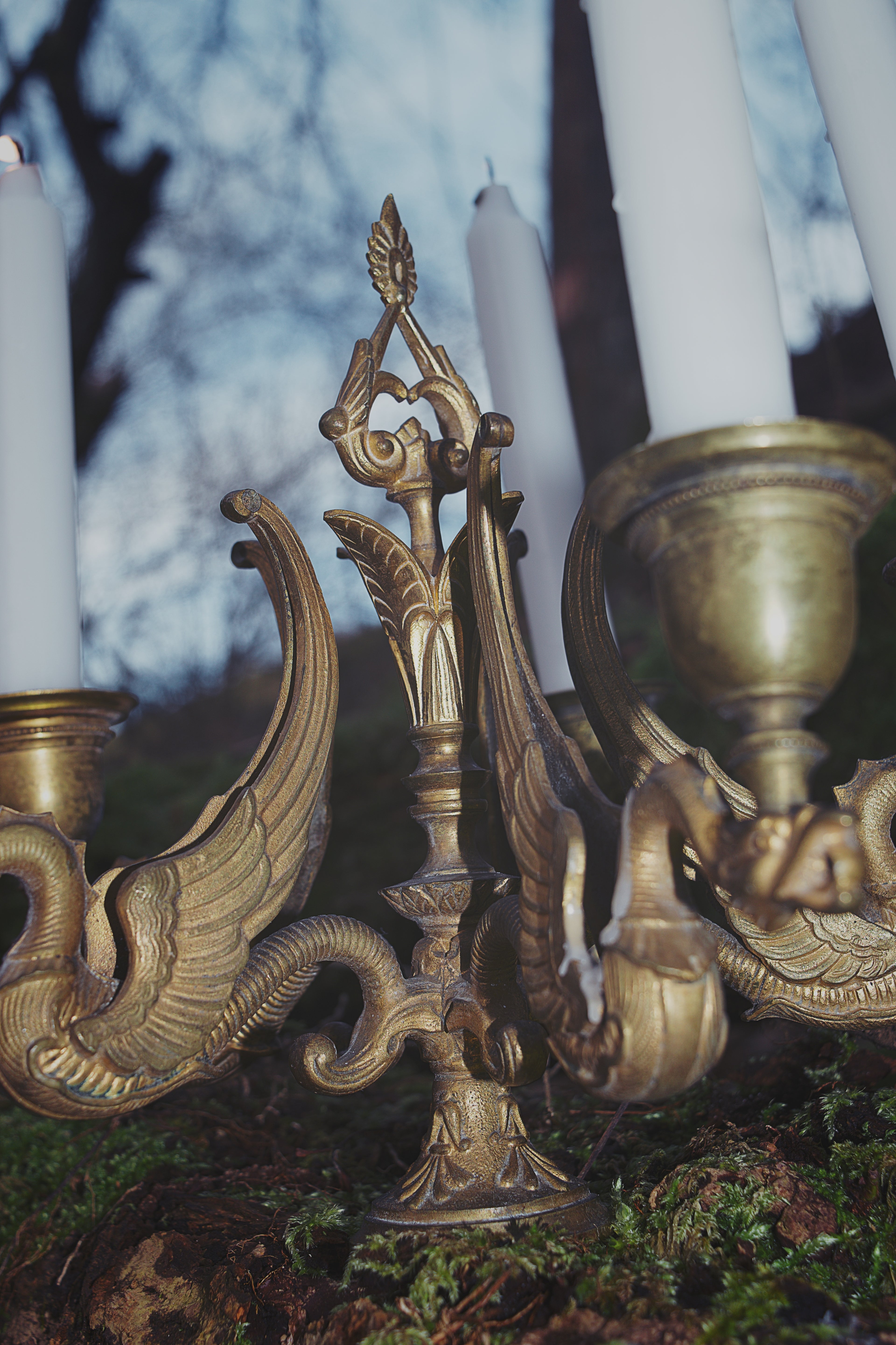 Five-Branched Phoenix Candelabra – Bronze Ritual Centerpiece