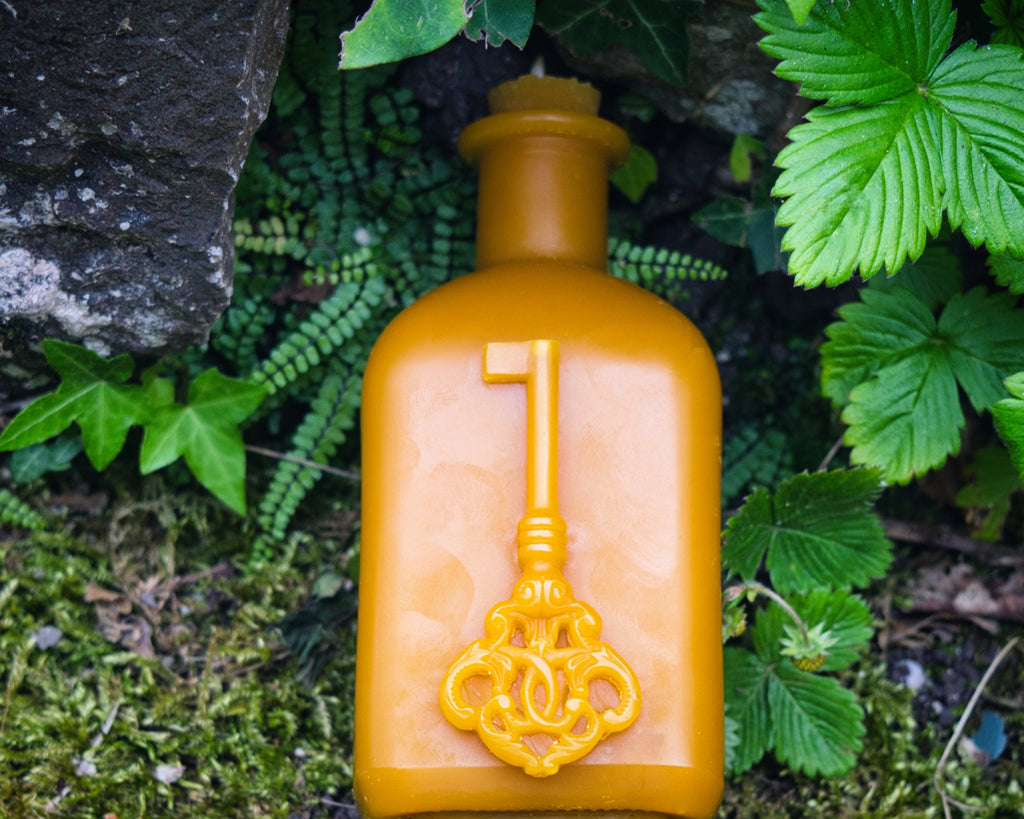 Large Square Potion Bottle with Skeleton Key